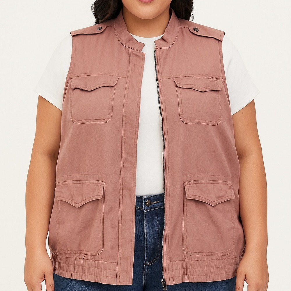 Torrid Womens Pink Utility Vest Size 3 Zipper Pockets Military Style‎ Sleeveless